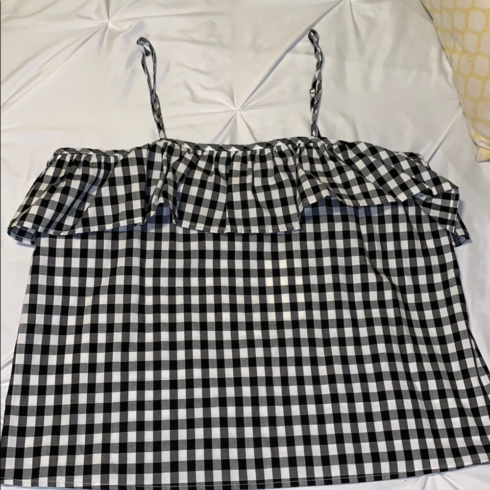 plaid off the shoulder top